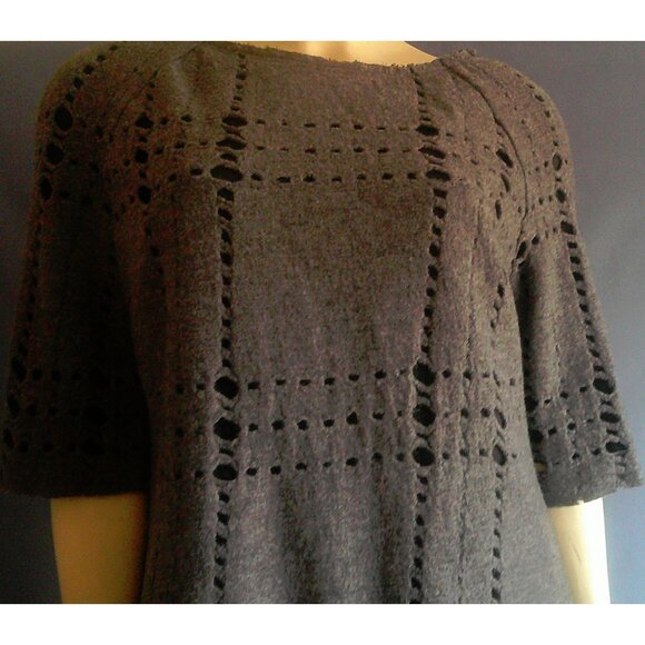 Tory Burch Gray Wool Holes Black Lined Frayed Sweater Sm - Picture 4 of 13